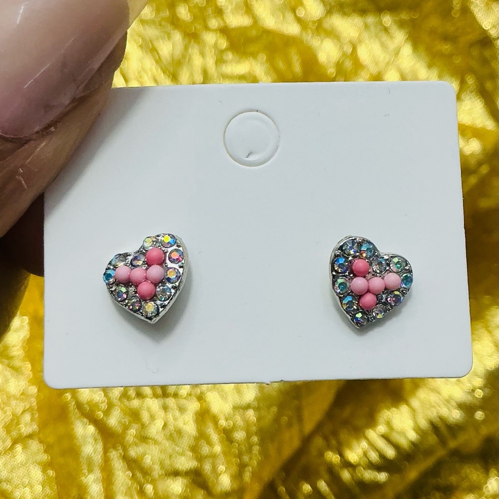 Pink Beaded Heart Stud Earrings | Valentine Earrings
